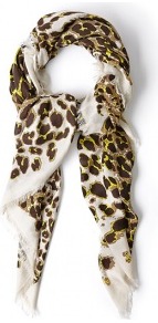 Jaguar Printed Scarf - secondary colour: yellow; predominant colour: chocolate brown; occasions: casual; type of pattern: standard; style: square; size: standard; pattern: animal print; material: cashmere