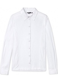 Panelled Pique Tuxedo Blouse - neckline: shirt collar/peter pan/zip with opening; pattern: plain; style: blouse; predominant colour: white; occasions: casual, work; length: standard; fibres: cotton - stretch; fit: body skimming; sleeve length: long sleeve; sleeve style: standard; texture group: cotton feel fabrics; trends: tuxedo; pattern type: fabric