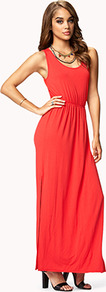 Ruched Waist Maxi Dress - sleeve style: standard vest straps/shoulder straps; fit: fitted at waist; pattern: plain; style: maxi dress; length: ankle length; waist detail: elasticated waist; predominant colour: true red; occasions: casual, evening, occasion, holiday; neckline: scoop; fibres: viscose/rayon - stretch; sleeve length: sleeveless; pattern type: fabric; texture group: jersey - stretchy/drapey