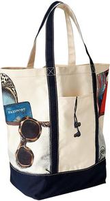 Printed Beach Tote - predominant colour: ivory; secondary colour: navy; occasions: casual, holiday; type of pattern: standard; style: tote; length: handle; size: standard; material: fabric; finish: plain; pattern: patterned/print