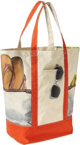 Printed Beach Tote - secondary colour: ivory; predominant colour: bright orange; occasions: casual, holiday; type of pattern: standard; style: tote; length: handle; size: standard; material: fabric; finish: plain; pattern: patterned/print