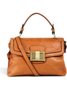 Alice Top Handle Satchel Bag - predominant colour: tan; occasions: casual, work; style: messenger; length: across body/long; size: standard; material: faux leather; pattern: plain; finish: plain