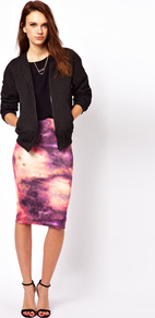 A Wear Double Layer Galactic Print Midi Skirt - style: pencil; fit: tight; waist: mid/regular rise; secondary colour: blush; predominant colour: lilac; occasions: casual, evening; length: on the knee; fibres: polyester/polyamide - stretch; texture group: jersey - clingy; trends: statement prints; pattern type: fabric; pattern size: standard; pattern: patterned/print