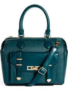 Metal Keeper Handheld Bag - predominant colour: teal; occasions: casual, work; style: bowling; length: handle; size: standard; material: faux leather; pattern: plain; finish: plain