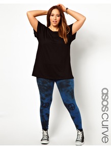 Curve Legging With Knee Peace Sign - length: standard; style: leggings; waist: mid/regular rise; predominant colour: navy; secondary colour: black; occasions: casual; fibres: cotton - stretch; texture group: jersey - clingy; fit: skinny/tight leg; pattern type: fabric; pattern size: light/subtle; pattern: patterned/print