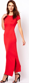 A Wear Jersey T Shirt Maxi Dress - pattern: plain; style: maxi dress; length: ankle length; predominant colour: bright orange; occasions: casual, evening, holiday; fit: body skimming; fibres: viscose/rayon - stretch; neckline: crew; hip detail: slits at hip; sleeve length: short sleeve; sleeve style: standard; trends: fluorescent; pattern type: fabric; texture group: jersey - stretchy/drapey