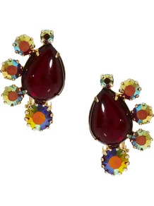 Cluster Clip On Earrings - predominant colour: burgundy; occasions: evening; style: stud; length: short; size: large/oversized; material: chain/metal; fastening: pierced; finish: plain; embellishment: jewels