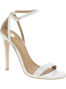 Barely There Sandals - predominant colour: white; occasions: evening, occasion, holiday; material: leather; heel height: high; ankle detail: ankle strap; heel: stiletto; toe: open toe/peeptoe; style: strappy; finish: plain; pattern: plain
