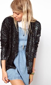 Metallic Oil Slick Cardigan - neckline: low v-neck; pattern: plain; length: below the bottom; secondary colour: silver; predominant colour: black; occasions: casual, work; style: standard; fibres: acrylic - mix; fit: standard fit; sleeve length: long sleeve; sleeve style: standard; texture group: knits/crochet; trends: metallics; pattern type: knitted - fine stitch; pattern size: light/subtle