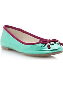 Magnify Mirrored Bow Trim Ballerina - secondary colour: burgundy; predominant colour: mint green; occasions: casual; material: leather; heel height: flat; toe: round toe; style: ballerinas / pumps; finish: metallic; pattern: plain