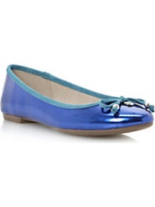 Magnify Mirrored Bow Trim Ballerina - predominant colour: royal blue; secondary colour: pale blue; occasions: casual; material: leather; heel height: flat; toe: round toe; style: ballerinas / pumps; finish: metallic; pattern: plain