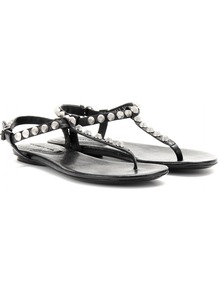 Giant Studded Leather Sandals - secondary colour: silver; predominant colour: black; occasions: casual, holiday; material: leather; heel height: flat; embellishment: studs; ankle detail: ankle strap; heel: standard; toe: toe thongs; style: flip flops / toe post; finish: plain; pattern: plain