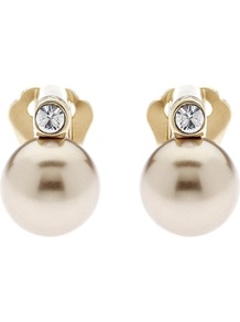 Pearl And Crystal Gold Plated Clip Earrings, Bronze - predominant colour: ivory; secondary colour: gold; occasions: casual, evening, work, occasion; style: stud; length: short; size: standard; material: chain/metal; fastening: pierced; finish: plain; embellishment: pearls