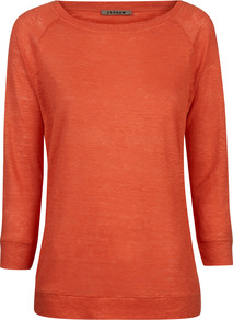 Linen Jersey Raglan Top - pattern: plain; predominant colour: bright orange; occasions: casual; length: standard; style: top; fibres: linen - 100%; fit: body skimming; neckline: crew; sleeve length: 3/4 length; sleeve style: standard; texture group: linen; pattern type: fabric