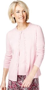 Classic Collection Cashmilon™ Faux Pearl Embellished Cardigan - neckline: round neck; pattern: plain; predominant colour: blush; occasions: casual, evening, work, occasion; length: standard; style: standard; fibres: acrylic - 100%; fit: standard fit; sleeve length: long sleeve; sleeve style: standard; texture group: knits/crochet; pattern type: knitted - fine stitch; embellishment: pearls