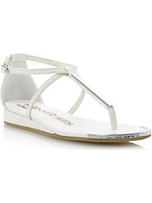 Kourtnie Metal Detail Toe Post Sandal - predominant colour: white; secondary colour: silver; occasions: casual, holiday; material: leather; heel height: mid; heel: wedge; toe: toe thongs; style: flip flops / toe post; finish: plain; pattern: plain; embellishment: chain/metal