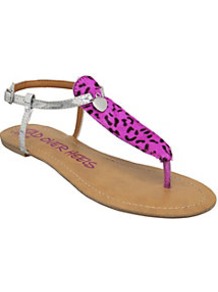 Janeyh Animal Print Toe Post Sandal - predominant colour: hot pink; secondary colour: silver; occasions: casual, holiday; material: leather; heel height: flat; ankle detail: ankle strap; heel: standard; toe: toe thongs; style: flip flops / toe post; finish: metallic; pattern: animal print; embellishment: chain/metal