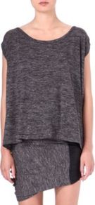 Tribune V1 T Shirt - neckline: round neck; sleeve style: capped; style: t-shirt; back detail: contrast pattern/fabric at back; predominant colour: charcoal; secondary colour: black; occasions: casual, holiday; length: standard; fibres: polyester/polyamide - mix; fit: loose; sleeve length: short sleeve; trends: volume; pattern type: fabric; pattern size: standard; pattern: colourblock; texture group: jersey - stretchy/drapey