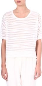 Ray T Shirt - neckline: round neck; sleeve style: dolman/batwing; pattern: striped; style: t-shirt; predominant colour: white; secondary colour: ivory; occasions: casual, holiday; length: standard; fibres: cotton - mix; fit: straight cut; sleeve length: short sleeve; texture group: cotton feel fabrics; trends: sporty redux, volume; pattern type: fabric; pattern size: light/subtle