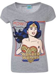 Wonder Woman T Shirt Ash - neckline: round neck; style: t-shirt; predominant colour: mid grey; occasions: casual; length: standard; fibres: polyester/polyamide - mix; fit: body skimming; sleeve length: short sleeve; sleeve style: standard; pattern type: fabric; pattern size: big & busy; pattern: patterned/print; texture group: jersey - stretchy/drapey