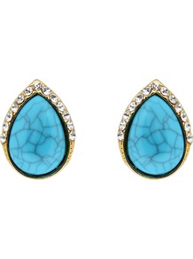 Turquoise Stone Teardrop Earrings, Turquoise - predominant colour: turquoise; secondary colour: gold; occasions: casual, evening, work, occasion; style: stud; length: short; size: standard; material: chain/metal; fastening: pierced; finish: plain; embellishment: jewels