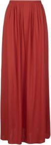 Chestnut Brown Pleated Voile Maxi Skirt - pattern: plain; fit: loose/voluminous; waist detail: elasticated waist; waist: mid/regular rise; predominant colour: chocolate brown; occasions: casual, evening, holiday; length: floor length; style: maxi skirt; fibres: viscose/rayon - 100%; hip detail: soft pleats at hip/draping at hip/flared at hip; pattern type: fabric; texture group: other - light to midweight