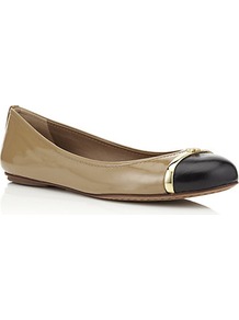 Pacey Flat - predominant colour: camel; secondary colour: black; occasions: casual; material: leather; heel height: flat; toe: round toe; style: ballerinas / pumps; finish: patent; pattern: colourblock; embellishment: toe cap