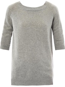 Fibbia Sweater - neckline: slash/boat neckline; pattern: plain; back detail: low cut/open back; style: standard; predominant colour: mid grey; occasions: casual, work; length: standard; fit: standard fit; fibres: cashmere - 100%; sleeve length: half sleeve; sleeve style: standard; texture group: knits/crochet; pattern type: knitted - fine stitch