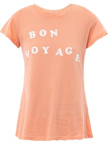 Bon Voyage T Shirt - style: t-shirt; secondary colour: white; predominant colour: nude; occasions: casual; length: standard; fibres: cotton - 100%; fit: body skimming; neckline: crew; sleeve length: short sleeve; sleeve style: standard; pattern type: fabric; pattern size: standard; pattern: patterned/print; texture group: jersey - stretchy/drapey