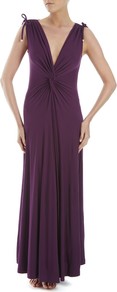Kefalonia Twist Maxi Dress - neckline: plunge; pattern: plain; sleeve style: sleeveless; style: maxi dress; waist detail: twist front waist detail/nipped in at waist on one side/soft pleats/draping/ruching/gathering waist detail; predominant colour: aubergine; occasions: evening, occasion, holiday; length: floor length; fit: fitted at waist & bust; fibres: viscose/rayon - stretch; shoulder detail: flat/draping pleats/ruching/gathering at shoulder; sleeve length: sleeveless; pattern type: fabric; texture group: jersey - stretchy/drapey