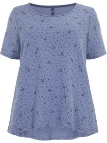 Blue Hearts And Stars Top - style: t-shirt; predominant colour: indigo; occasions: casual; length: standard; fibres: polyester/polyamide - 100%; fit: loose; neckline: crew; sleeve length: short sleeve; sleeve style: standard; pattern type: fabric; pattern size: light/subtle; pattern: patterned/print; texture group: jersey - stretchy/drapey