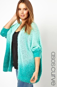 Curve Cardigan In Fluffy Dip Dye - pattern: plain; length: below the bottom; neckline: collarless open; style: open front; predominant colour: turquoise; occasions: casual, holiday; fibres: acrylic - mix; fit: loose; sleeve length: long sleeve; sleeve style: standard; texture group: knits/crochet; pattern type: knitted - big stitch