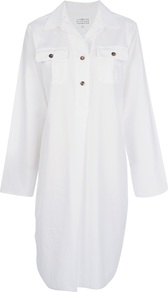 Cocoon Shirt Dress - style: shirt; neckline: shirt collar/peter pan/zip with opening; fit: loose; pattern: plain; bust detail: pocket detail at bust; predominant colour: white; occasions: casual; length: on the knee; fibres: cotton - 100%; sleeve length: long sleeve; sleeve style: standard; texture group: cotton feel fabrics; pattern type: fabric