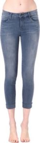 Anja Clean Cuffed Cropped Skinny Mid Rise Jeans - style: skinny leg; pattern: plain; pocket detail: traditional 5 pocket; waist: mid/regular rise; predominant colour: denim; occasions: casual, evening, holiday; length: calf length; fibres: cotton - stretch; jeans detail: whiskering, shading down centre of thigh; jeans & bottoms detail: turn ups; texture group: denim; pattern type: fabric