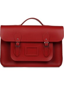 Satchel Backpack - predominant colour: true red; occasions: casual, work; type of pattern: standard; style: satchel; length: rucksack; size: standard; material: leather; pattern: plain; finish: plain; embellishment: buckles
