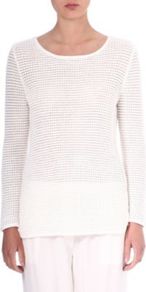 Waffle Knit Jumper - neckline: round neck; pattern: plain; style: standard; predominant colour: white; occasions: casual, evening, work, holiday; length: standard; fibres: cotton - 100%; fit: standard fit; sleeve length: long sleeve; sleeve style: standard; texture group: knits/crochet; pattern type: knitted - big stitch