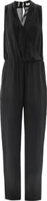 Wrap Front Open Back Jumpsuit - length: standard; neckline: low v-neck; pattern: plain; sleeve style: sleeveless; predominant colour: black; occasions: evening, occasion, holiday; fit: straight cut; fibres: silk - 100%; back detail: keyhole/peephole detail at back; sleeve length: sleeveless; texture group: silky - light; style: jumpsuit; pattern type: fabric