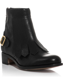 Vrony Leather Ankle Boots - predominant colour: black; occasions: casual; material: leather; heel height: mid; embellishment: buckles; heel: block; toe: round toe; boot length: ankle boot; style: standard; finish: plain; pattern: plain