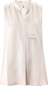 Sand Wash Silk Blouse - pattern: plain; sleeve style: sleeveless; style: blouse; predominant colour: ivory; occasions: casual, evening, work; length: standard; neckline: mandarin with v-neck; fibres: silk - 100%; fit: loose; sleeve length: sleeveless; texture group: silky - light; pattern type: fabric