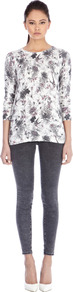 Bird Print Long Jumper - neckline: scoop neck; length: below the bottom; style: standard; hip detail: fitted at hip; predominant colour: white; secondary colour: light grey; occasions: casual, work; fibres: cotton - 100%; fit: standard fit; sleeve length: 3/4 length; sleeve style: standard; texture group: knits/crochet; trends: statement prints; pattern type: knitted - fine stitch; pattern size: light/subtle; pattern: patterned/print