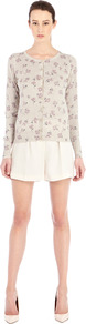 Daisy Crew Cardi - neckline: round neck; hip detail: fitted at hip; bust detail: buttons at bust (in middle at breastbone)/zip detail at bust; secondary colour: lilac; predominant colour: stone; occasions: casual, work, holiday; length: standard; style: standard; fibres: cotton - 100%; fit: standard fit; waist detail: fitted waist; sleeve length: long sleeve; sleeve style: standard; texture group: knits/crochet; pattern type: knitted - fine stitch; pattern size: light/subtle; pattern: patterned/print
