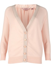 Molla Tea Party Printed Cardigan, Shell - neckline: low v-neck; pattern: plain; predominant colour: nude; occasions: casual, work, holiday; length: standard; style: standard; fibres: cotton - 100%; fit: standard fit; sleeve length: 3/4 length; sleeve style: standard; texture group: knits/crochet; pattern type: knitted - fine stitch