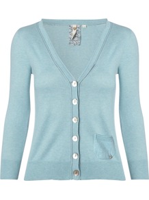Coco Cardigan, Duck Egg - neckline: v-neck; pattern: plain; hip detail: front pockets at hip; predominant colour: pale blue; occasions: casual, work, holiday; length: standard; style: standard; fibres: cotton - 100%; fit: slim fit; sleeve length: 3/4 length; sleeve style: standard; texture group: cotton feel fabrics; pattern type: fabric