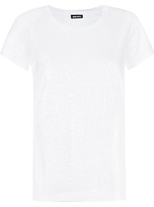 Sequin T Shirt - neckline: round neck; pattern: plain; bust detail: added detail/embellishment at bust; style: t-shirt; predominant colour: white; occasions: casual, evening, holiday; length: standard; fibres: cotton - 100%; fit: straight cut; sleeve length: short sleeve; sleeve style: standard; texture group: cotton feel fabrics; pattern type: fabric; embellishment: sequins