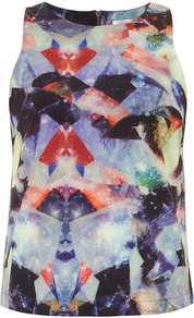 Multi Galaxy Print Blouse - sleeve style: sleeveless; style: blouse; occasions: casual, evening; length: standard; fibres: polyester/polyamide - 100%; fit: body skimming; neckline: crew; predominant colour: multicoloured; sleeve length: sleeveless; trends: statement prints; pattern type: fabric; pattern size: big & busy; pattern: patterned/print; texture group: other - light to midweight