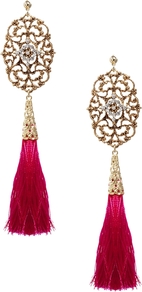 Limited Edition Filigree Tassel Earrings - predominant colour: hot pink; secondary colour: gold; occasions: evening, occasion, holiday; style: drop; length: extra long; size: large/oversized; material: chain/metal; fastening: pierced; finish: plain; embellishment: tassels