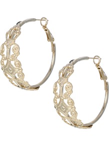 Limited Edition Filigree Hoop Earrings - predominant colour: gold; occasions: casual, evening, holiday; style: hoop; length: long; size: large/oversized; material: chain/metal; fastening: pierced; finish: plain; embellishment: chain/metal