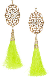 Limited Edition Filigree Tassel Earrings - predominant colour: primrose yellow; secondary colour: gold; occasions: evening, occasion, holiday; style: drop; length: extra long; size: large/oversized; material: chain/metal; fastening: pierced; trends: fluorescent; finish: plain; embellishment: tassels
