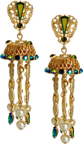 Jewel Jellyfish Earring - secondary colour: diva blue; predominant colour: gold; occasions: evening, occasion, holiday; style: chandelier; length: long; size: large/oversized; material: chain/metal; fastening: pierced; finish: plain; embellishment: jewels