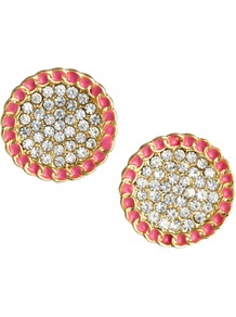 Embellished Stud Earrings - predominant colour: bright orange; occasions: casual, evening, work, occasion, holiday; style: stud; length: short; size: small; material: chain/metal; fastening: pierced; finish: plain; embellishment: jewels; secondary colour: clear